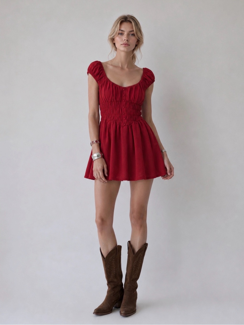 Mixed Threads Red Smocked Mini Dress
